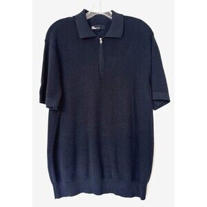 The Commons Black 1/4 Zip Collared Cotton Pullover Short Sleeve Sweater Mens L
